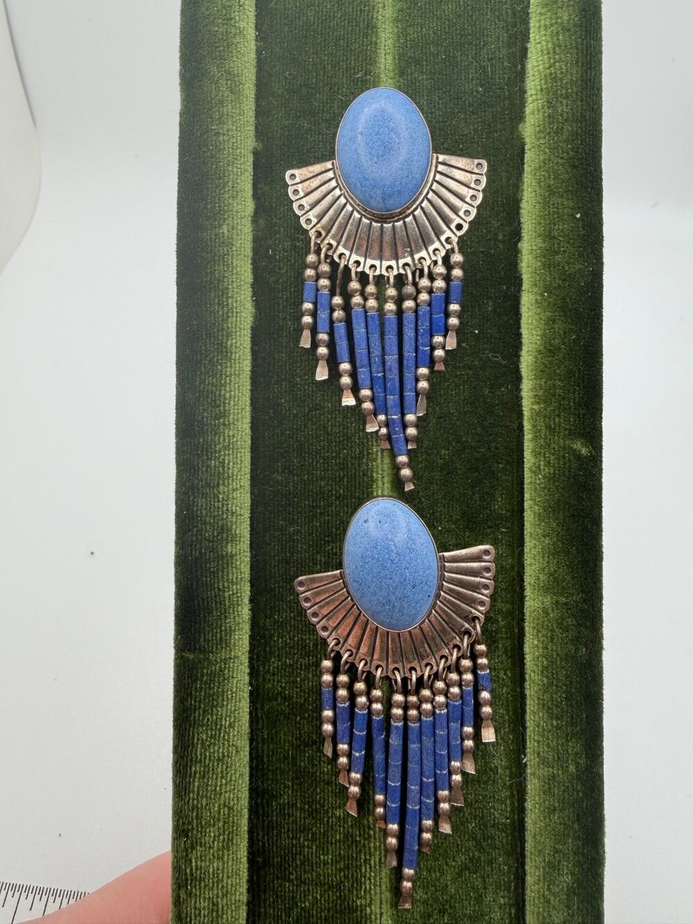 Navajo Sterling Native American lapis Post Earrings Stone Inlay Quoc Turquoise